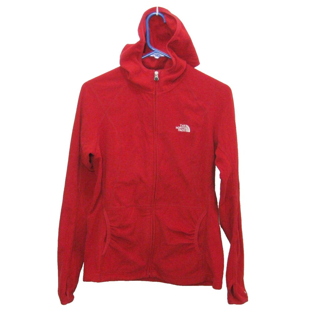 The North Face Logo Hoodie Womens Medium Red Fleece Hooded Sweatshirt Full Zip